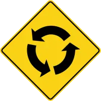 Yellow diamond warning sign with three black curved arrows arranged in a circle.