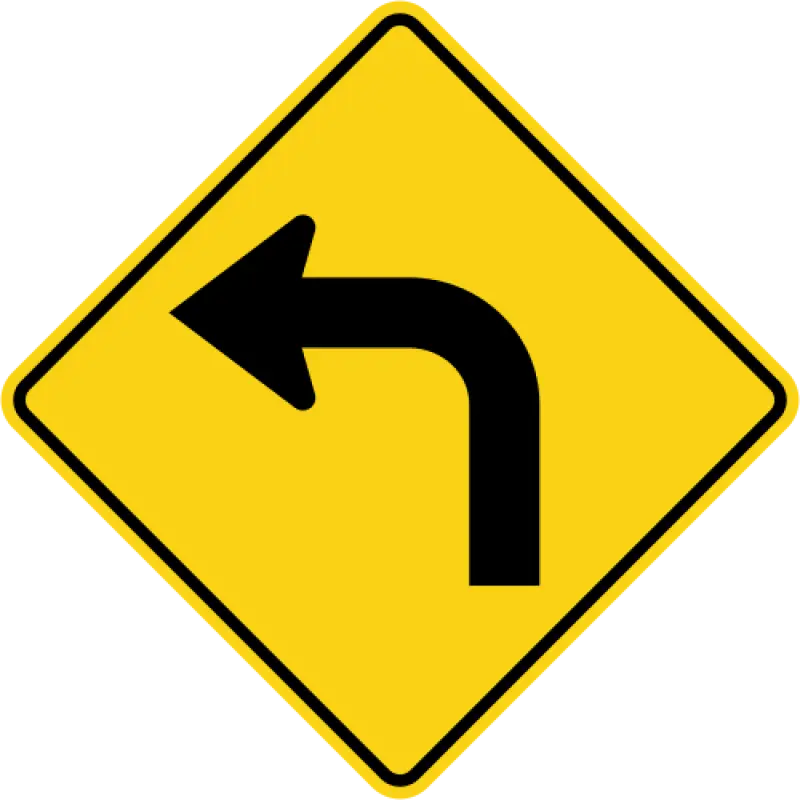 Yellow diamond sign with a black arrow bending gently to the left.