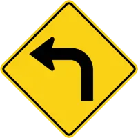 Yellow diamond sign with a black arrow bending gently to the left.