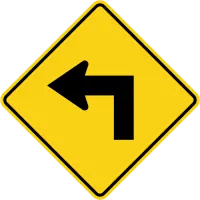 Yellow diamond sign with a black arrow making a sharp right-angle bend to the left.