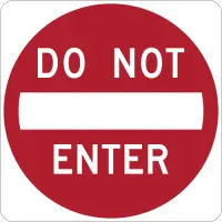 Red square sign with a single white horizontal bar and the words DO NOT ENTER.